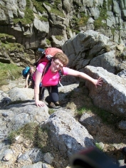 Irene climbing the Witches Step