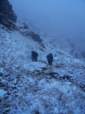 putting on crampons